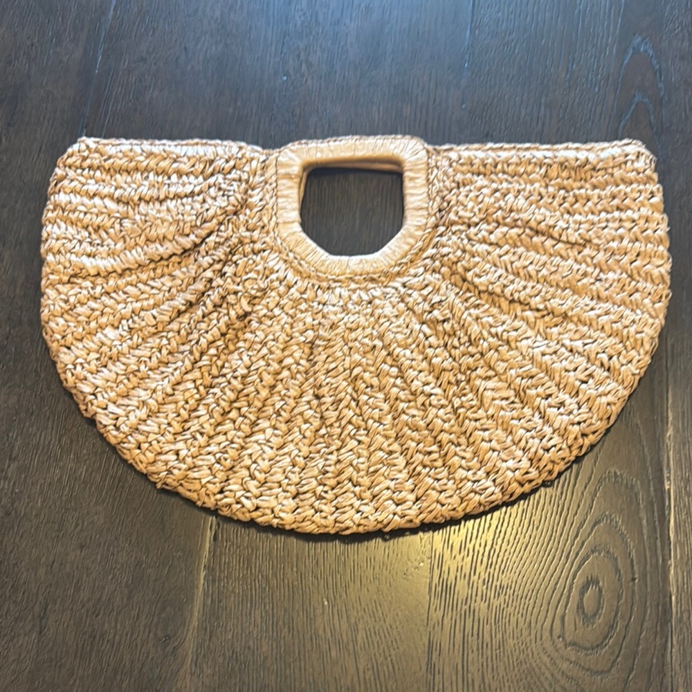 Rattan Handbag, Semi-Circular Woven Beach Bag
